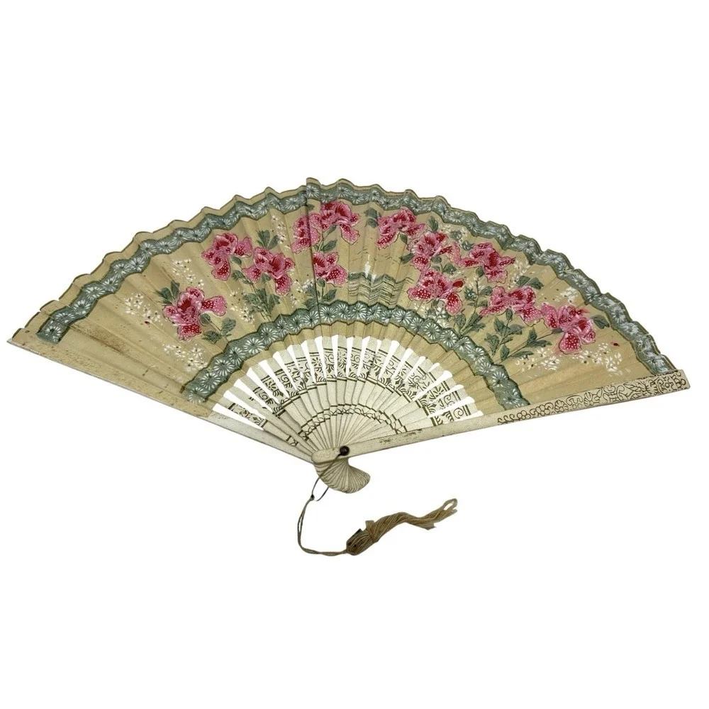 Antique Babcock Lake Casino Hand Painted Hand Folding Fan